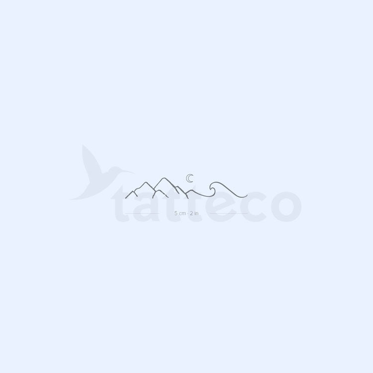 Tatuaje semipermanente de montaña y ola - Juego de 2