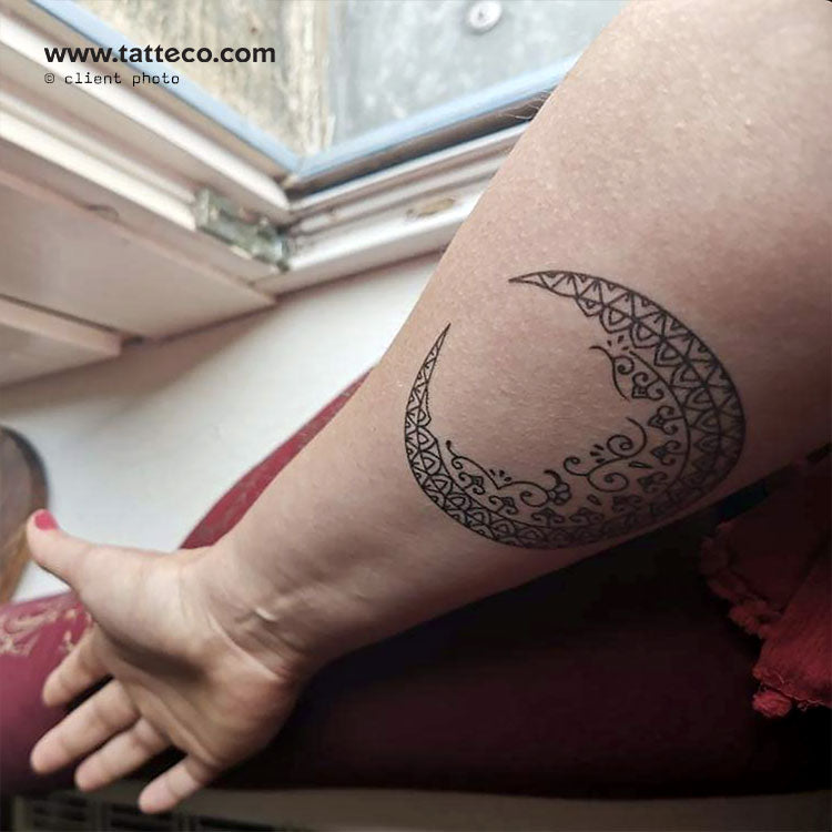 Ornamental Crescent Moon Temporary Tattoo - Set of 3