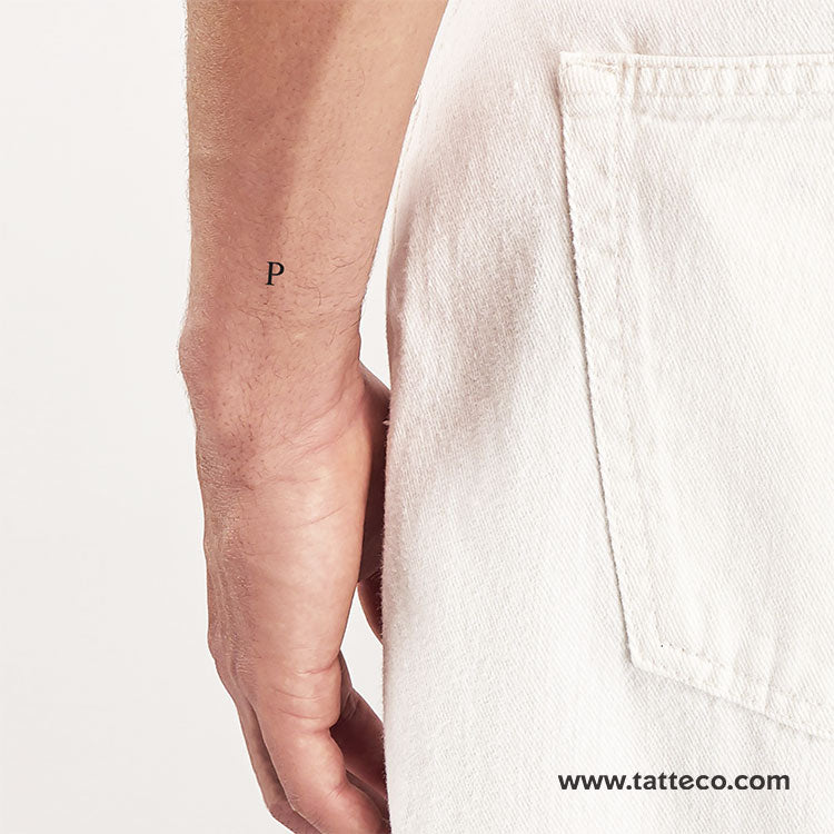 P Serif Capital Letter Temporary Tattoo - Set of 3