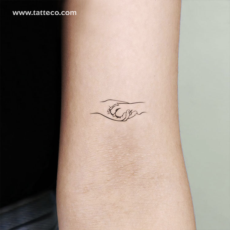 Tatuaje temporal de pata de perro y mano humana en forma de apretón de manos (juego de 3)
