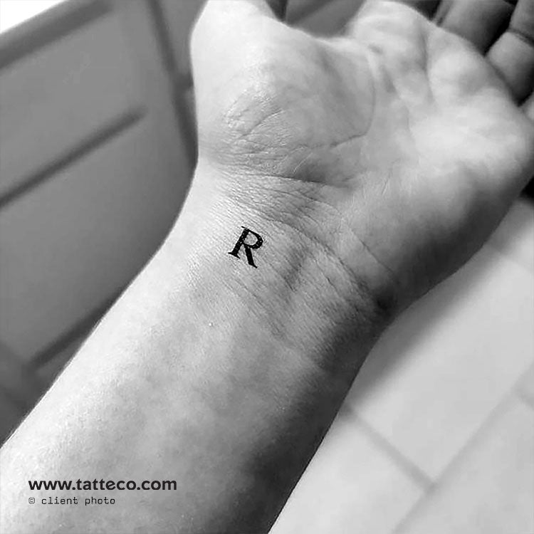 R Serif Capital Letter Temporary Tattoo - Set of 3