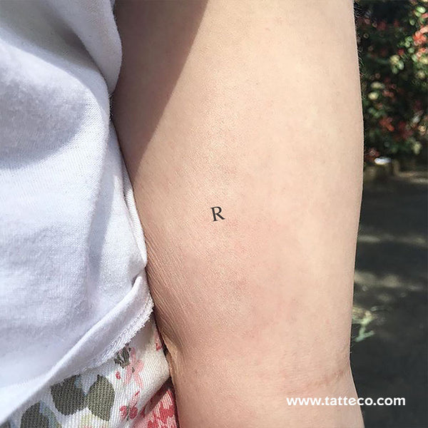 R Serif Capital Letter Temporary Tattoo - Set of 3