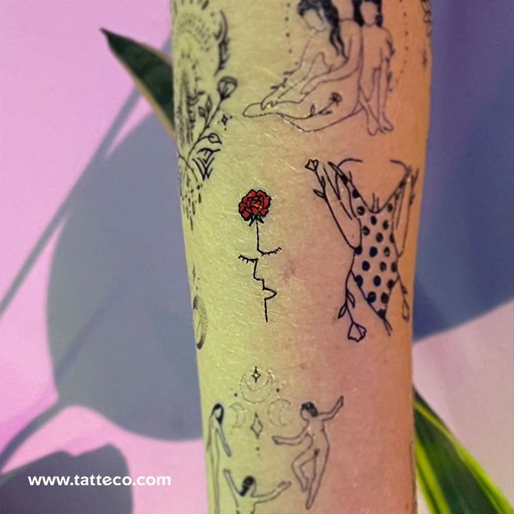Red Rose Face Temporary Tattoo by Tukoi - Set of 3