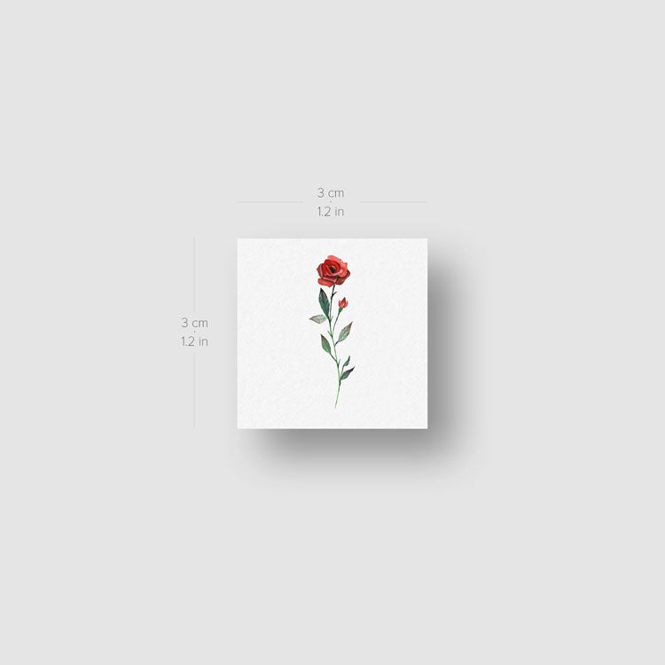 Small Watercolor Red Rose Temporary Tattoo - Set of 3