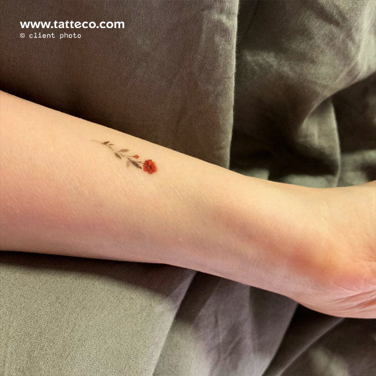 Small Watercolor Red Rose Temporary Tattoo - Set of 3