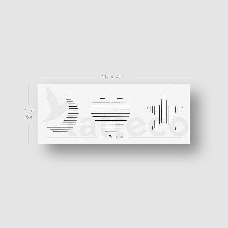 Star Heart and Moon Temporary Tattoo by Cagri Durmaz - Set of 3