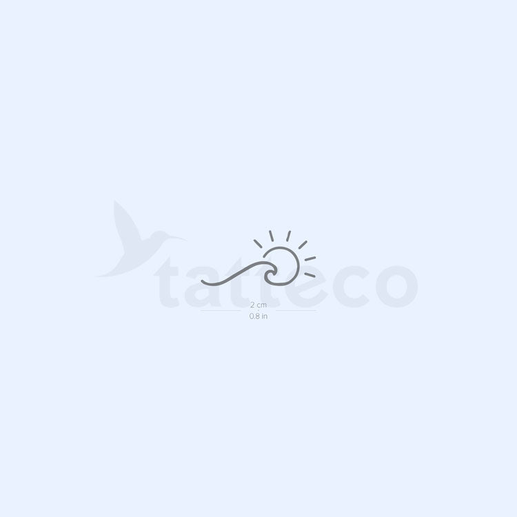 Tatuaje minimalista de ola y sol (dos semanas) - Set de 2