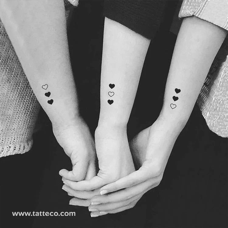 Matching 3 Hearts Semi-Permanent Tattoo - Set of 3x2