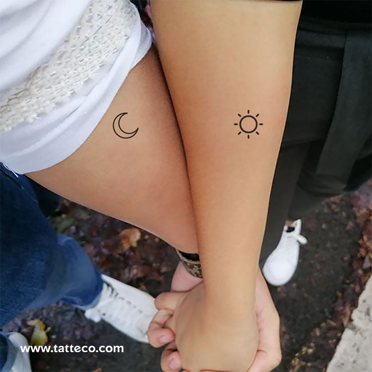 Tatuaje temporal de sol y luna a juego (juego de 3)