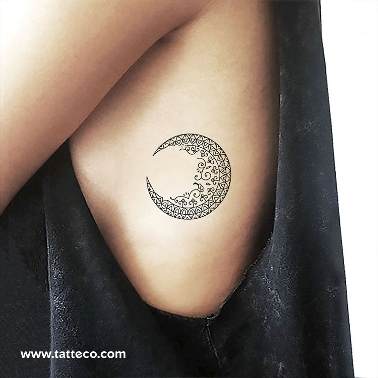 Ornamental Crescent Moon Temporary Tattoo - Set of 3