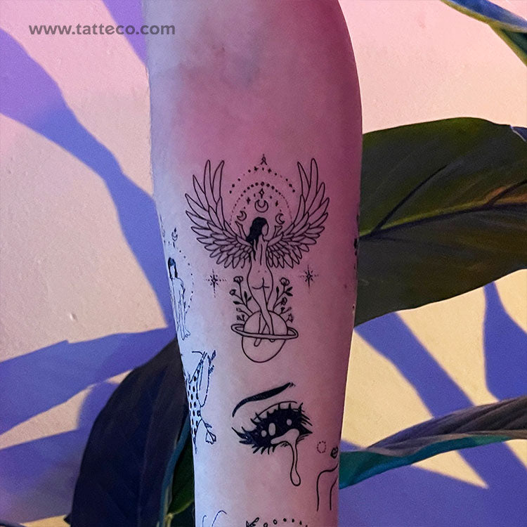 Tatuaje temporal de mujer ángel de Tukoi (juego de 3)