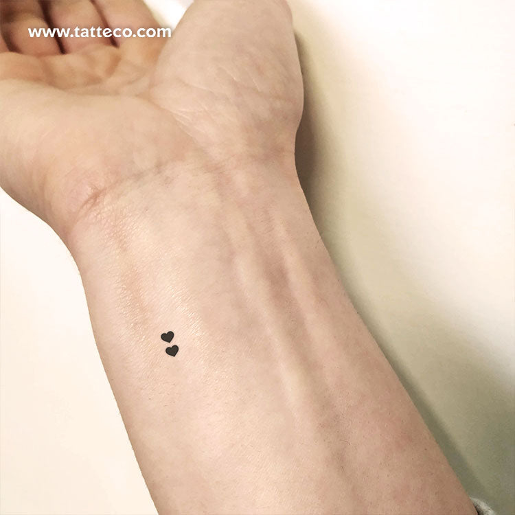 Tiny Black Heart Couple Temporary Tattoo - Set of 3