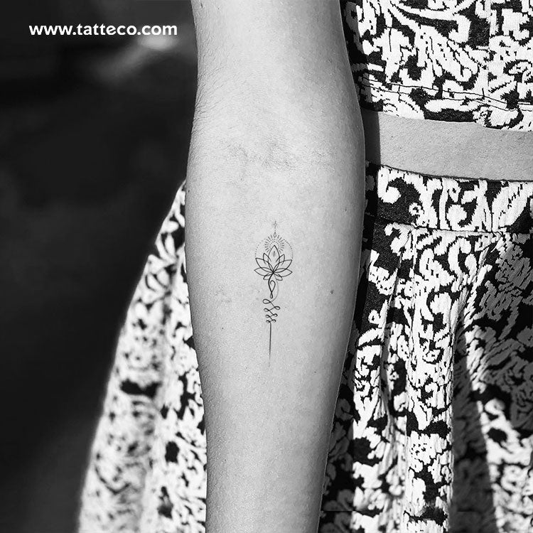 Tatuaje temporal de Lotus Unalome - Juego de 3