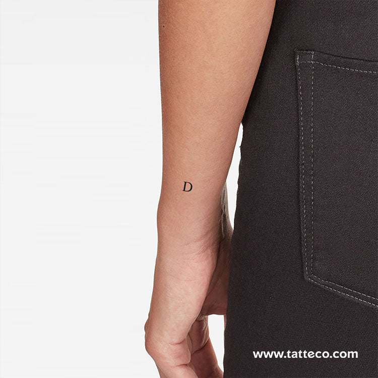 D Serif Capital Letter Temporary Tattoo - Set of 3