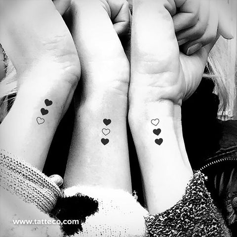 Matching BFF Hearts Temporary Tattoo - Set of 3x3