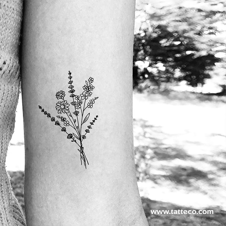Wild Flower Bouquet Temporary Tattoo - Set of 3